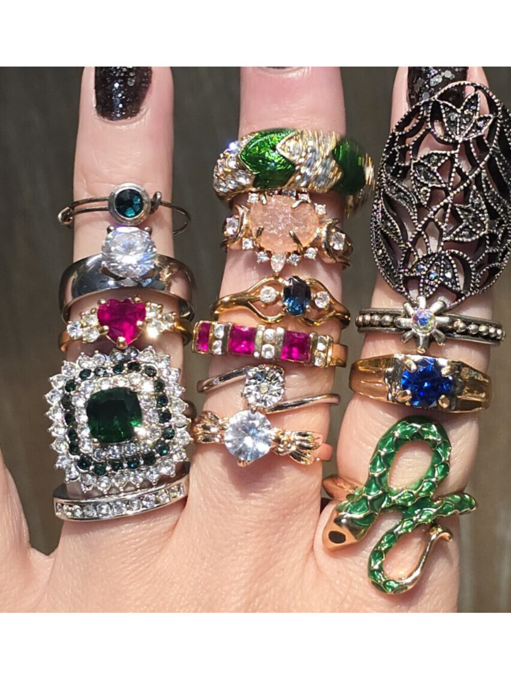 15 pc Vintage & Modern Ring Lot Cocktail Ruby Snake Avon Alex & Ani Art Deco